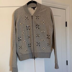 Banana Republic Gray Embellished Bomber Jacket